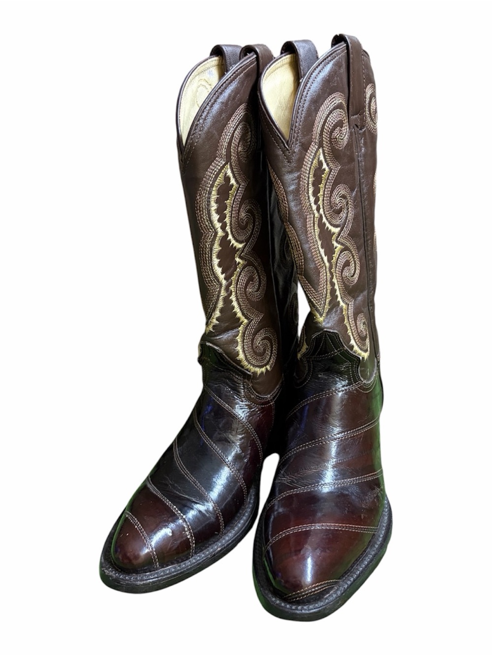 Echo Brown Leather Western Combat/Moto Boots with Cream Stitching